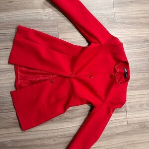Zara Red Blazer with Belted Waist and A-Line Silhouette